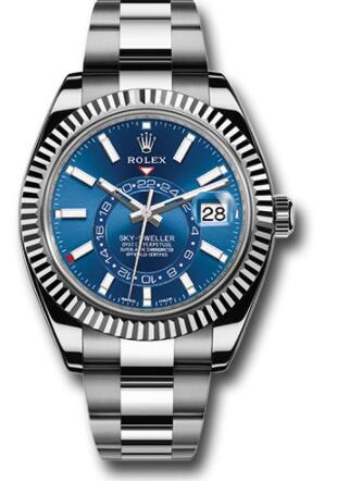 Replica Rolex White Rolesor Sky-Dweller Watch 326934 Blue Index Dial Oyster Bracelet